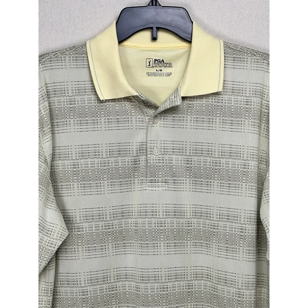 PGA‎ Tour Polo Golf Shirt Men's Size Large Yellow Striped Short Sleeve